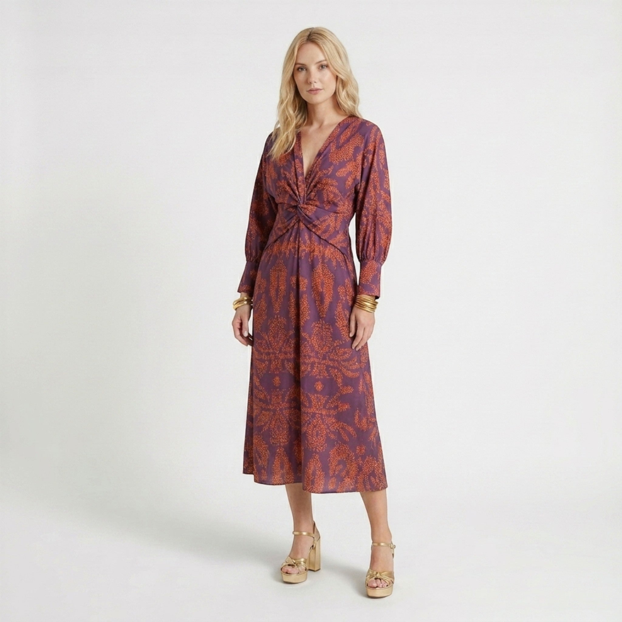 Robe longue trapèze imprimée élégante pour femmes | Robe formelle d'été flatteuse à col en V
