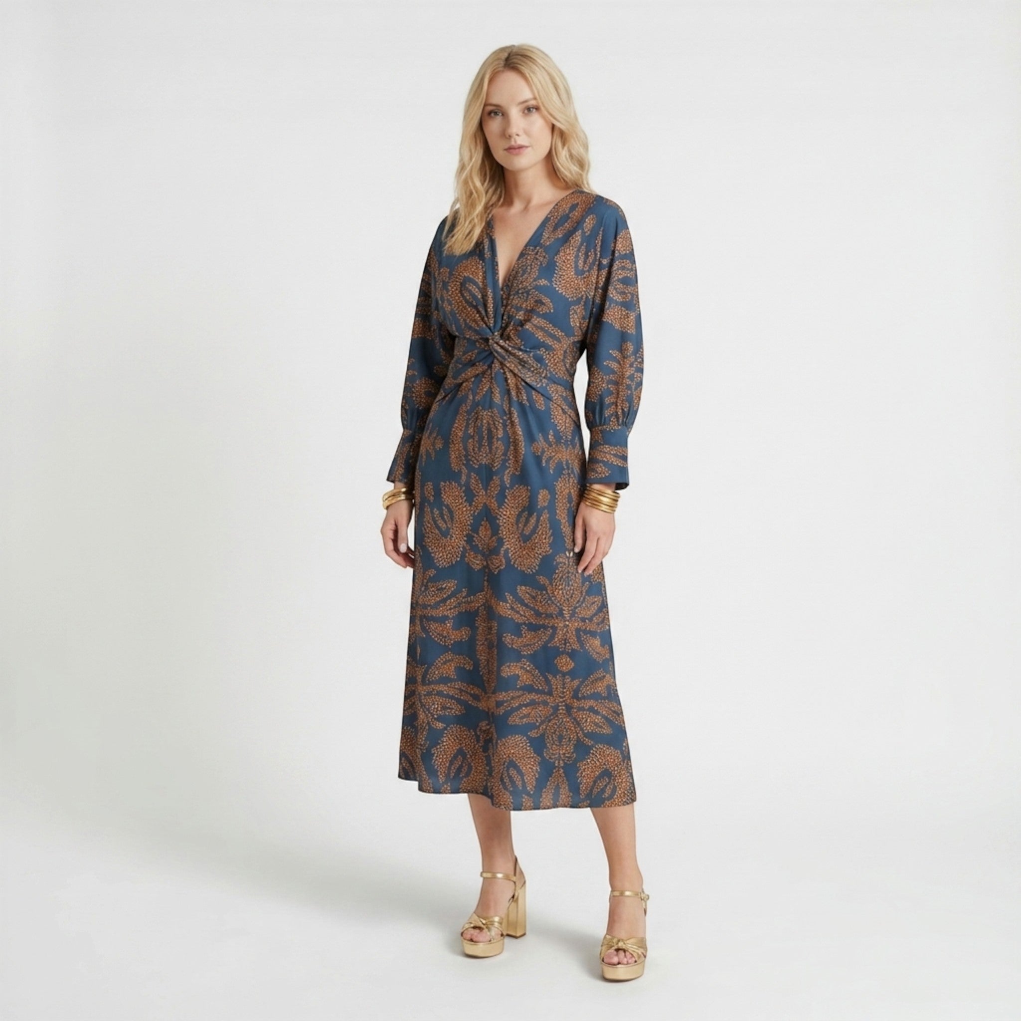 Robe longue trapèze imprimée élégante pour femmes | Robe formelle d'été flatteuse à col en V