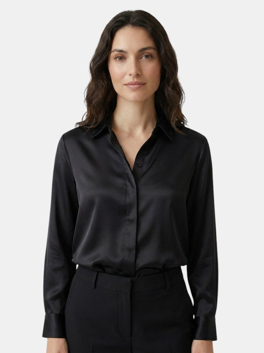 Womens Elegant Satin Blend Blouse | Stylish Long Sleeve Top for All Seasons 2