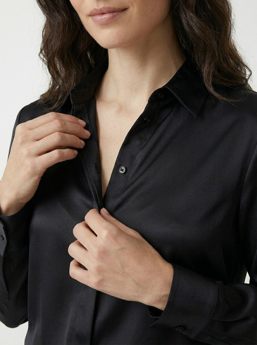 Womens Elegant Satin Blend Blouse | Stylish Long Sleeve Top for All Seasons 5