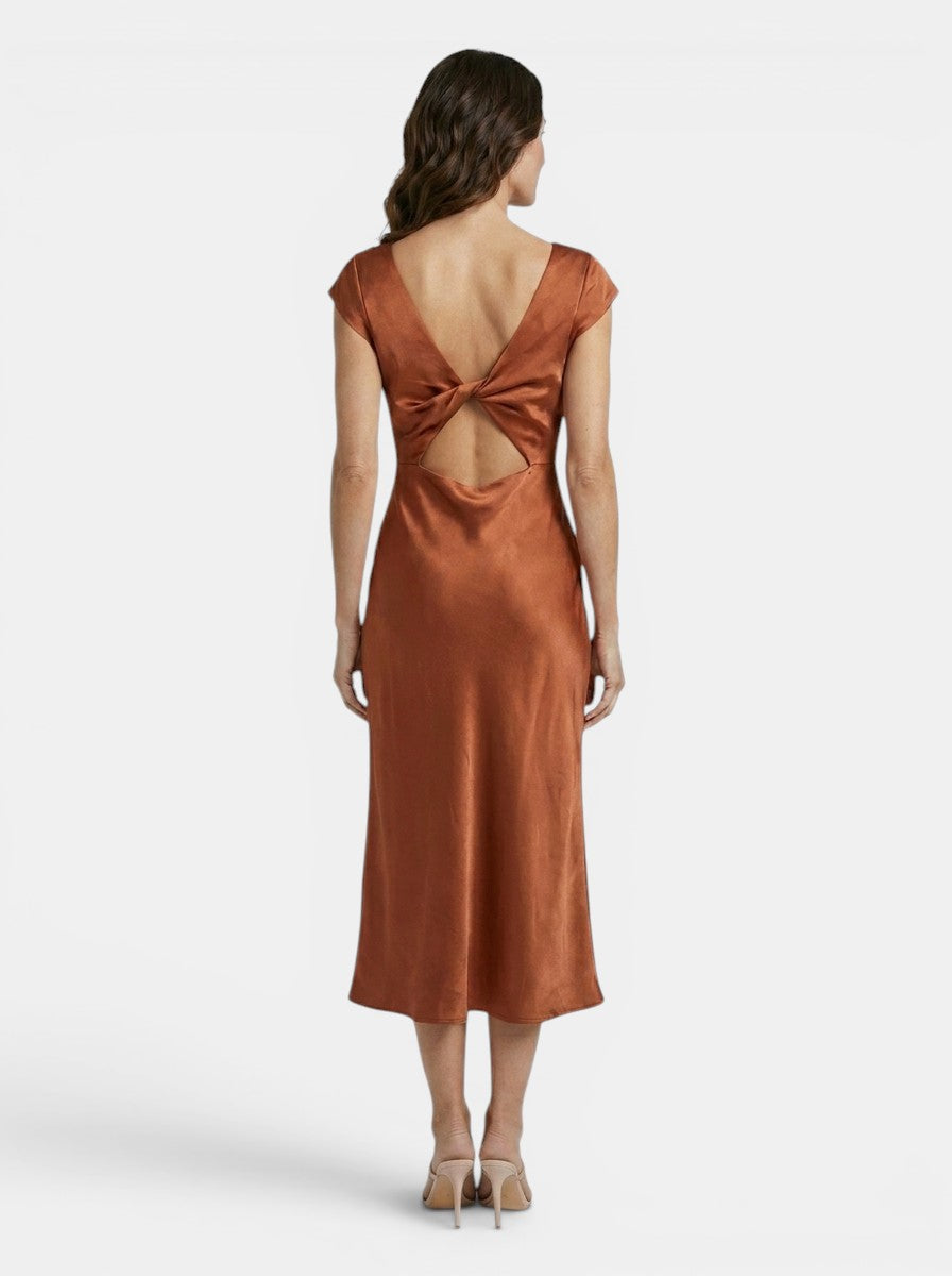 Womens Elegant Satin Midi Dress | Alluring Cap Sleeve Evening Cocktail Wear 3
