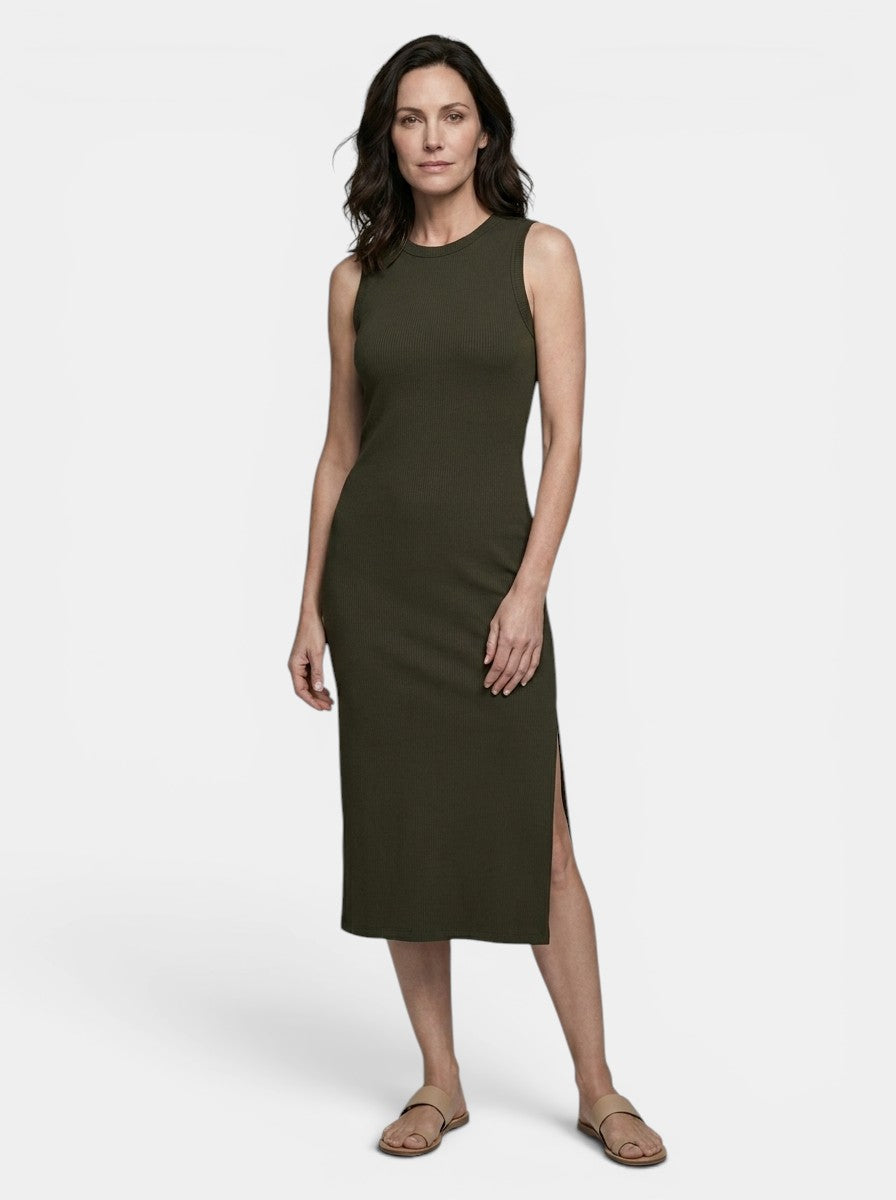 Womens Elegant Stand Collar Midi Dress | Sophisticated Sleeveless Design with Side Split 6
