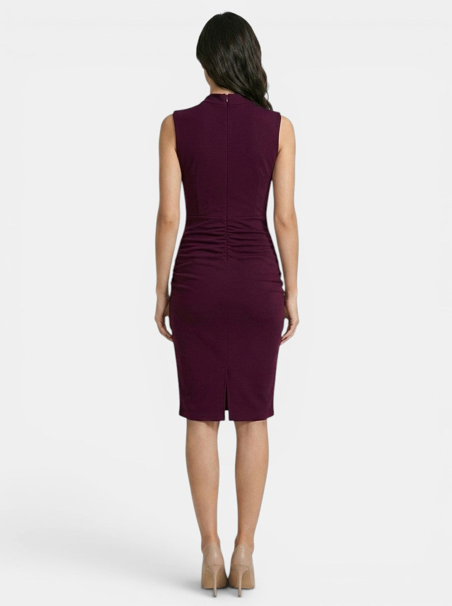 Robe midi élégante à col en V pour femme | Robe fourreau sans manches stylée pour toutes saisons
