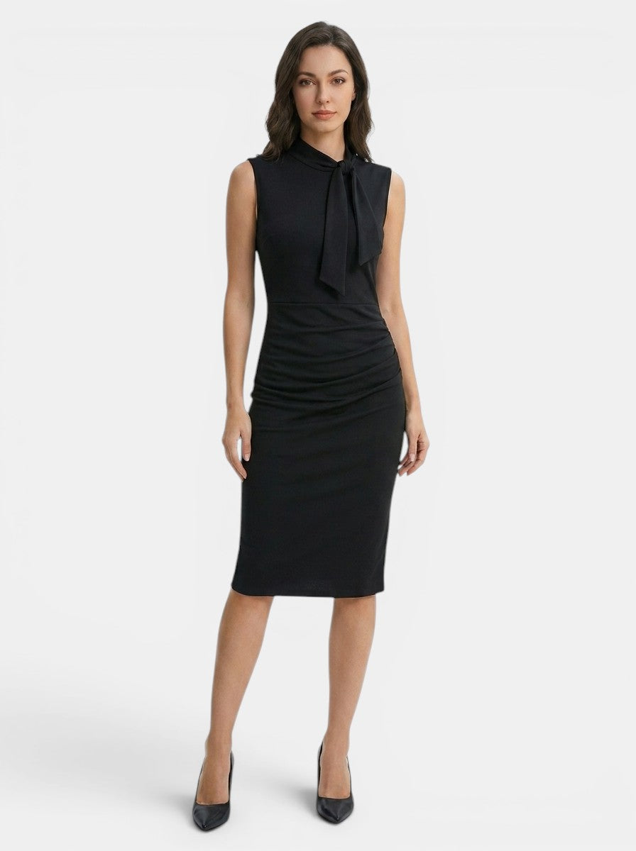 Robe midi élégante à col en V pour femme | Robe fourreau sans manches stylée pour toutes saisons