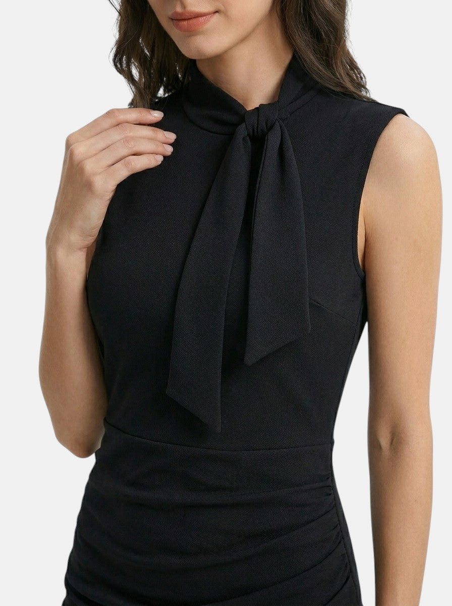 Robe midi élégante à col en V pour femme | Robe fourreau sans manches stylée pour toutes saisons