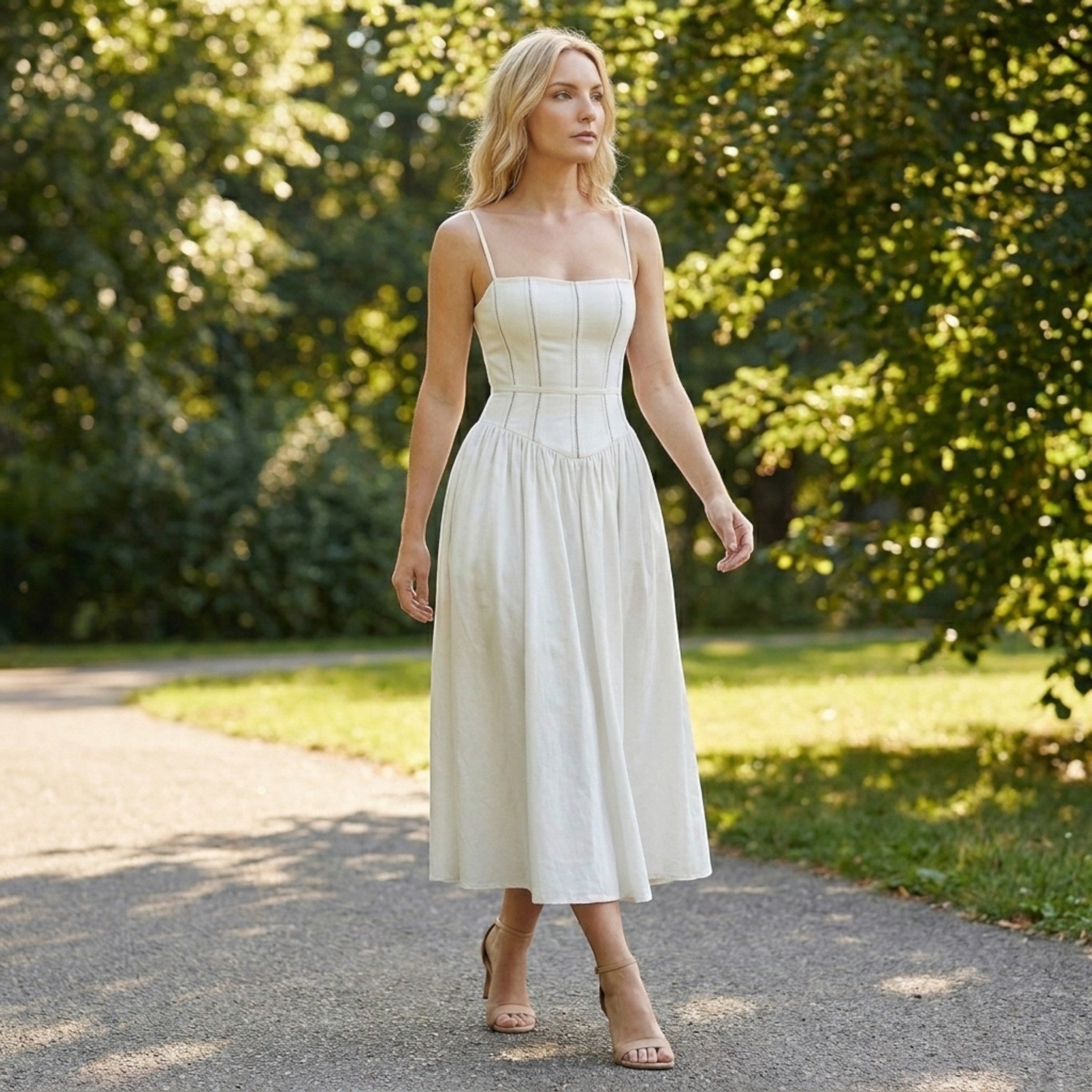 Robe midi blanche élégante avec corset pour femmes | Tenue de cocktail formelle intemporelle