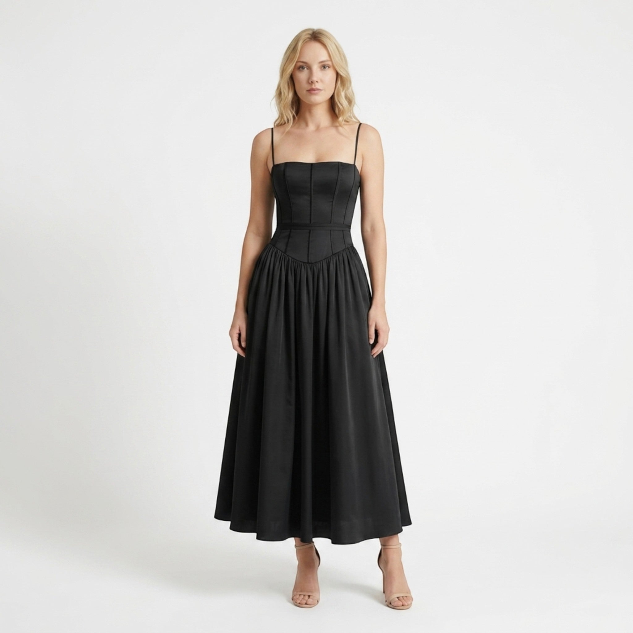 Robe midi blanche élégante avec corset pour femmes | Tenue de cocktail formelle intemporelle