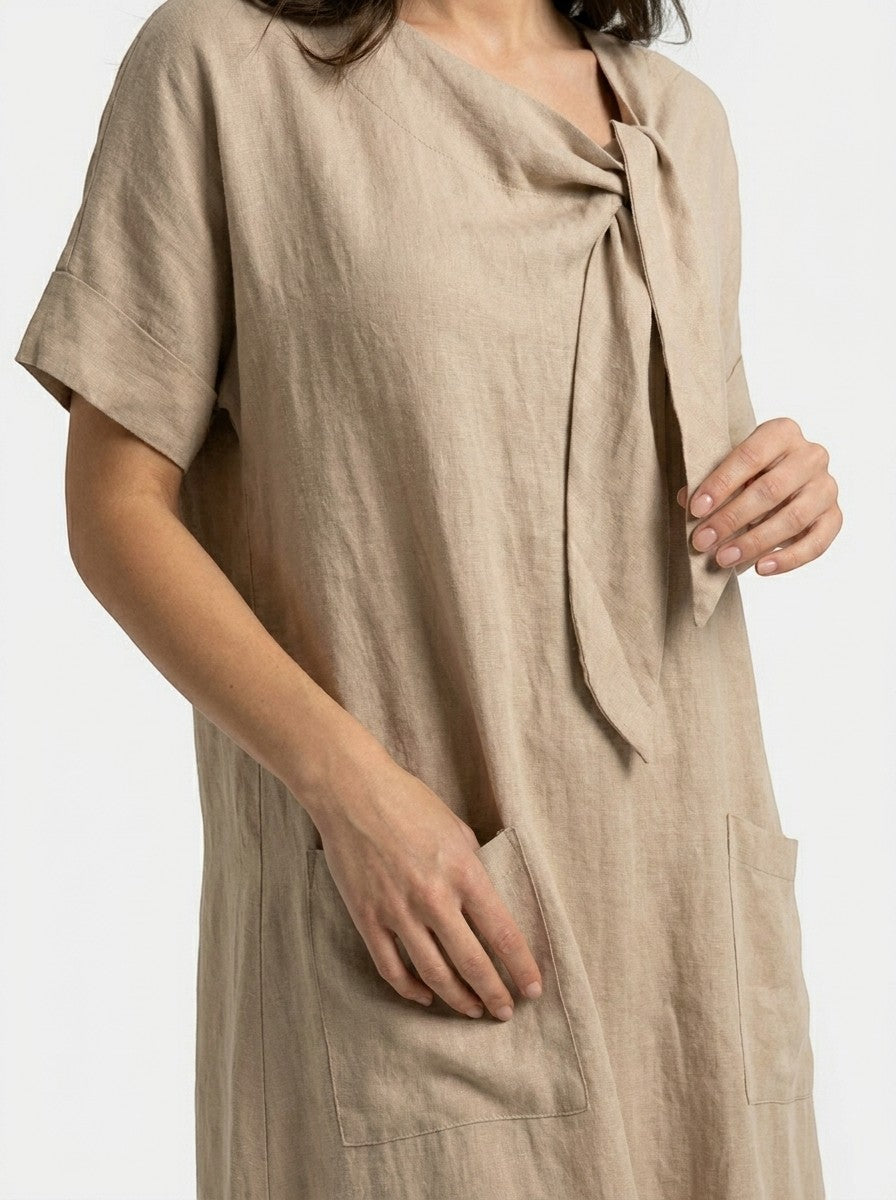 Robe maxi blanche élégante pour femme | Robe d'été charmante avec nœud chic au col