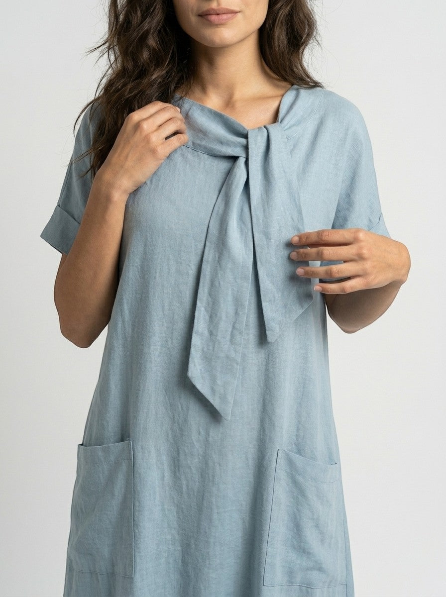 Robe maxi blanche élégante pour femme | Robe d'été charmante avec nœud chic au col