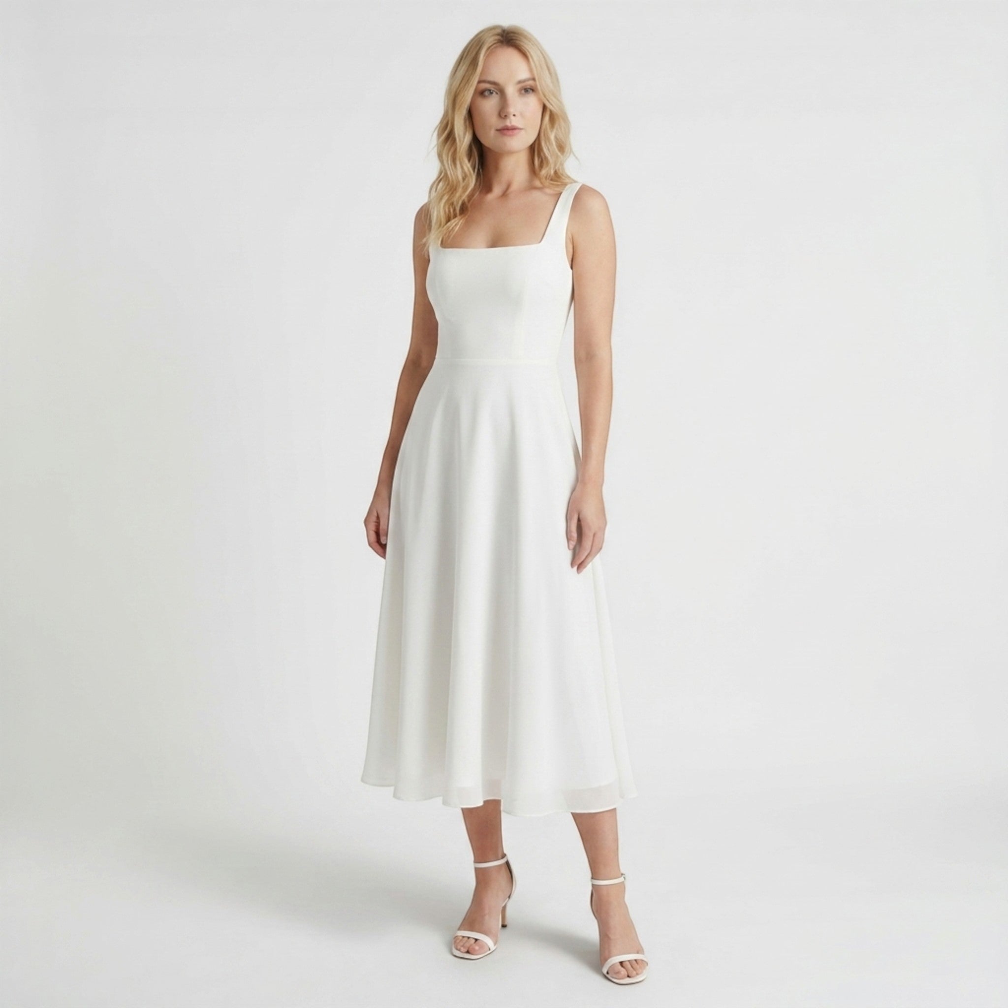 Vestido Midi Blanco Elegante para Mujer | Atuendo Sofisticado para Cóctel en Ocasiones Especiales