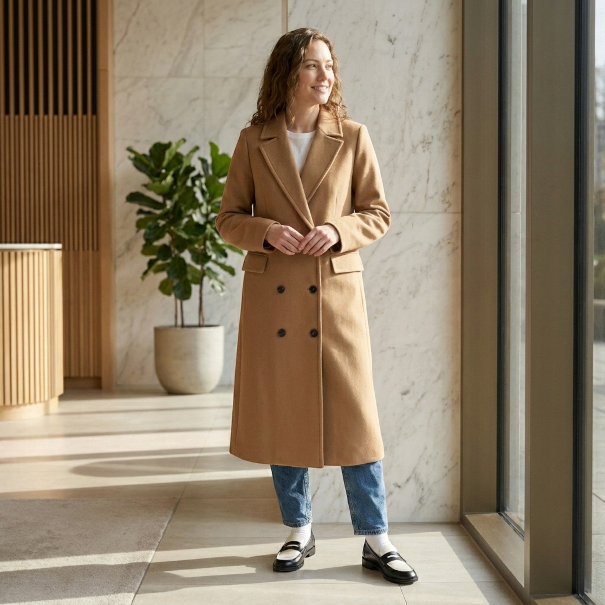 Women's Elegant Wool Blend Overcoat | Tailored Double-Breasted Winter Coat