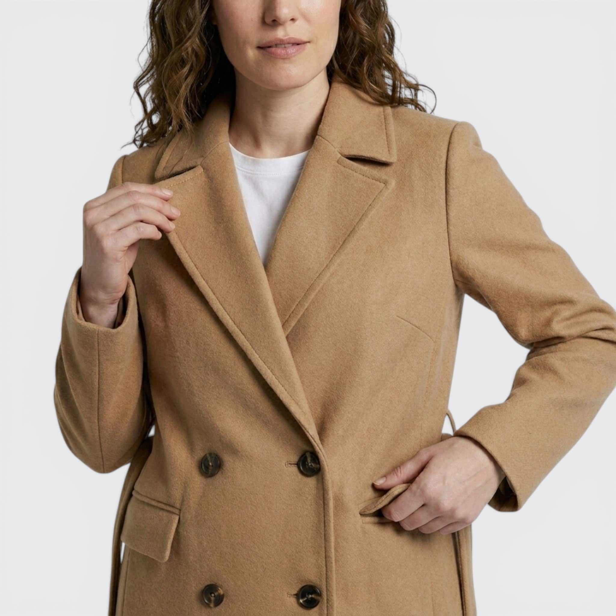 Women's Elegant Wool Blend Overcoat | Tailored Double-Breasted Winter Coat