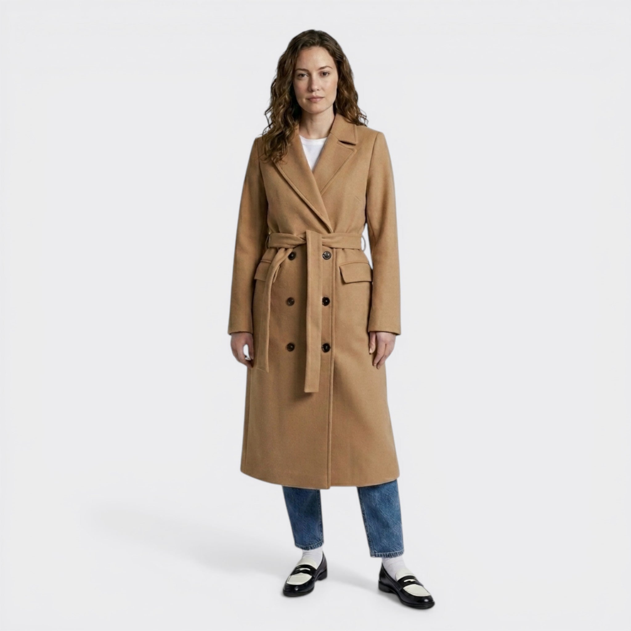 Women's Elegant Wool Blend Overcoat | Tailored Double-Breasted Winter Coat