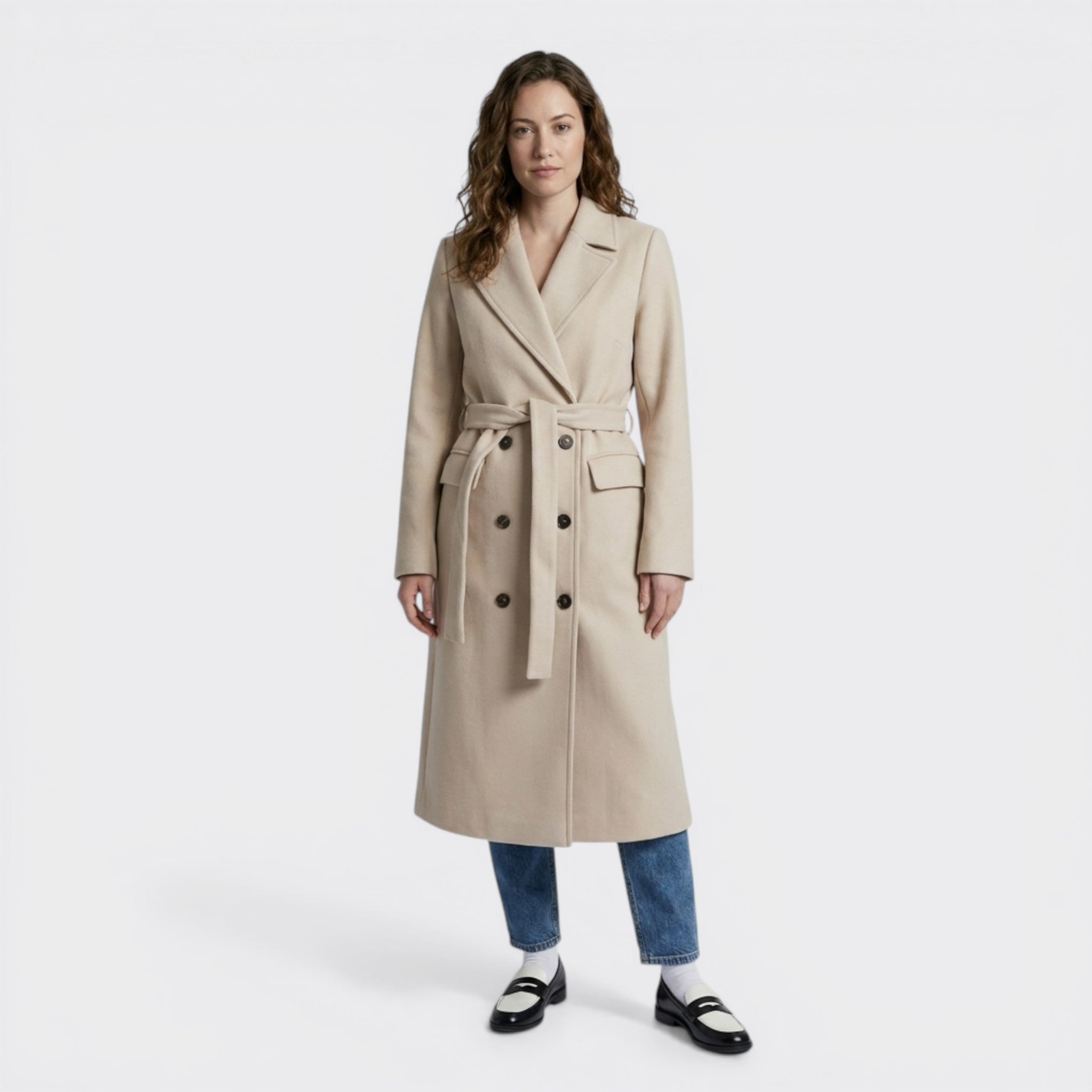 Women's Elegant Wool Blend Overcoat | Tailored Double-Breasted Winter Coat