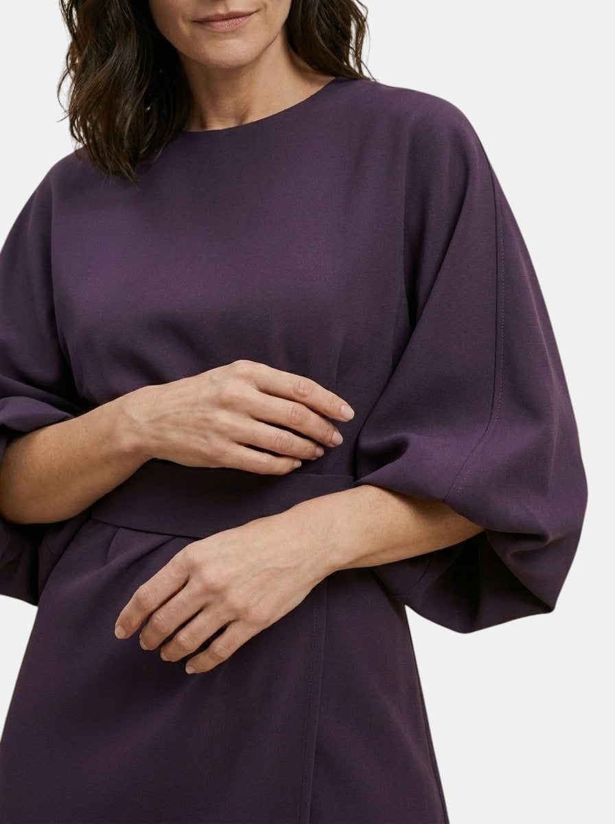 Womens Elegant Wrap Midi Dress | Black Balloon Sleeve Cocktail Dress 6