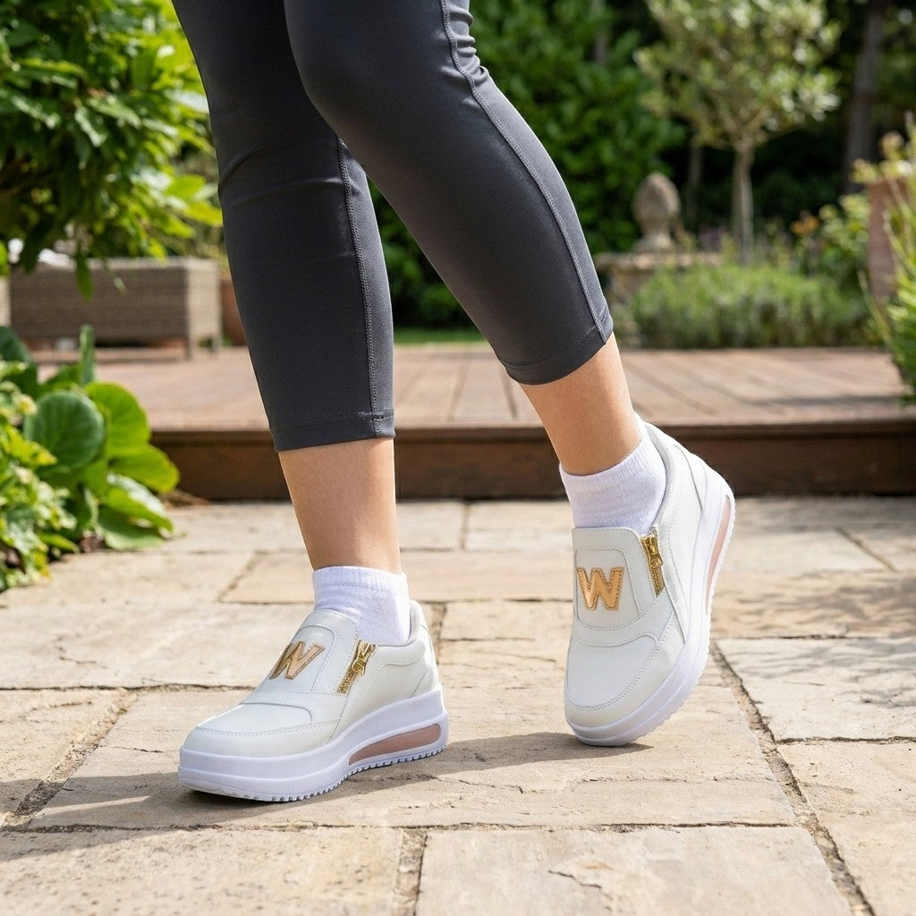 Womens Fabric Slip-On Sneakers | Stylish Zipper Detail Casual Shoes 1