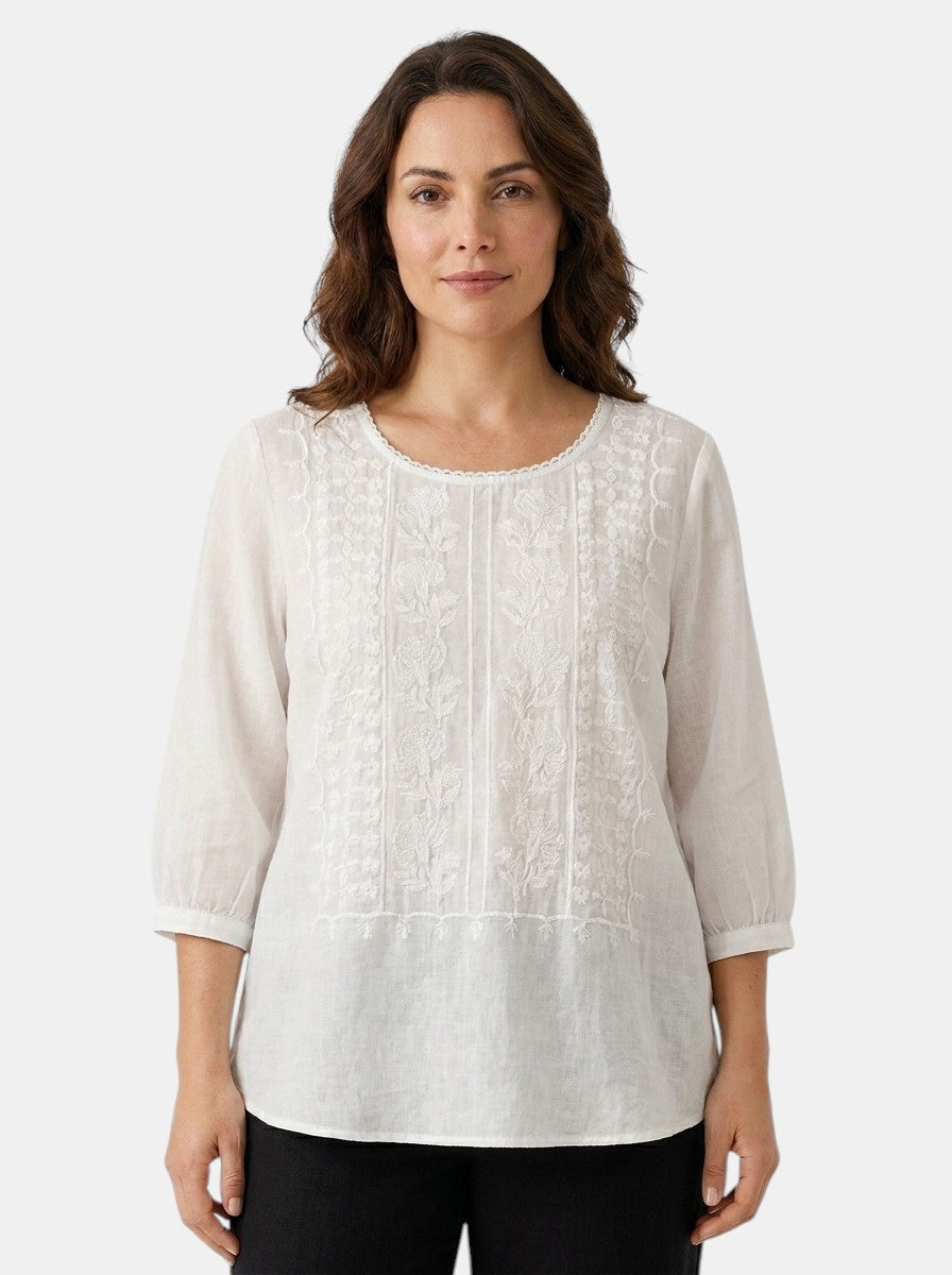 Blusa de mujer con bordado floral | Top veraniego holgado y fresco