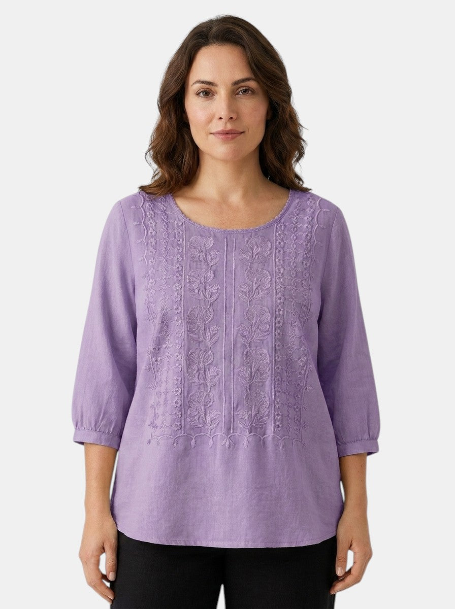 Blusa de mujer con bordado floral | Top veraniego holgado y fresco