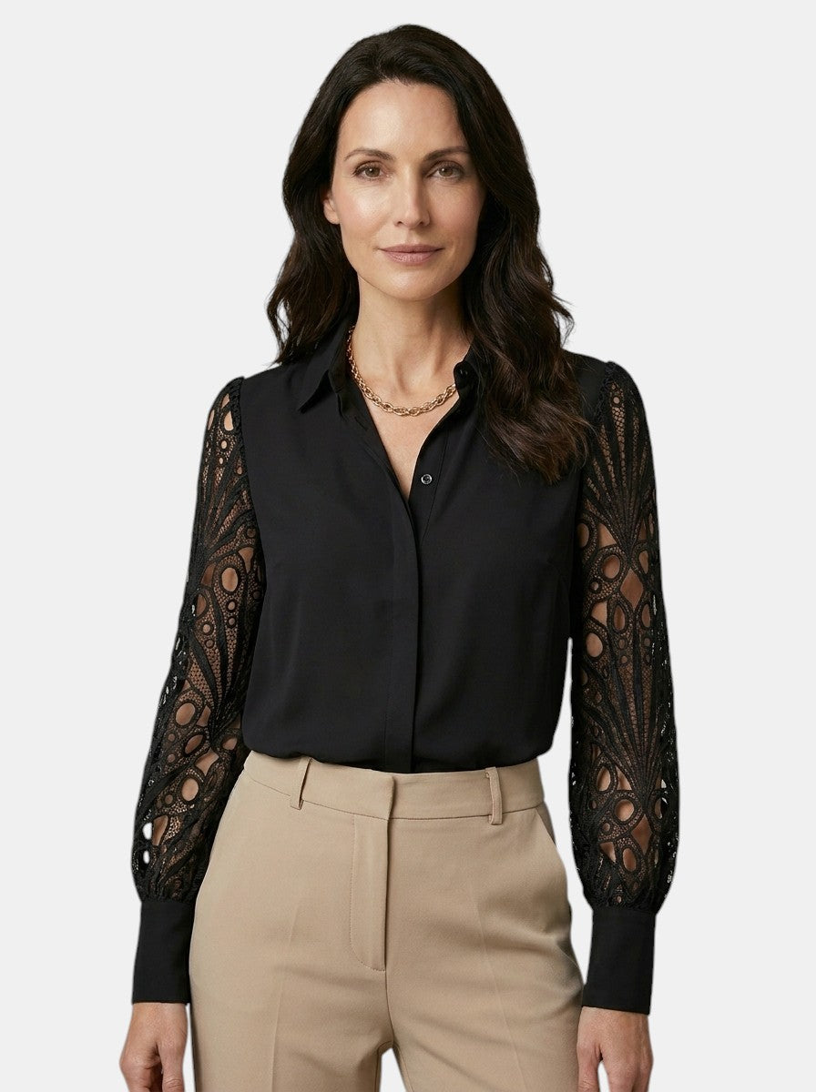 Womens Floral Lace Sleeve Blouse | Elegant Long Sleeve Top for All Seasons 5