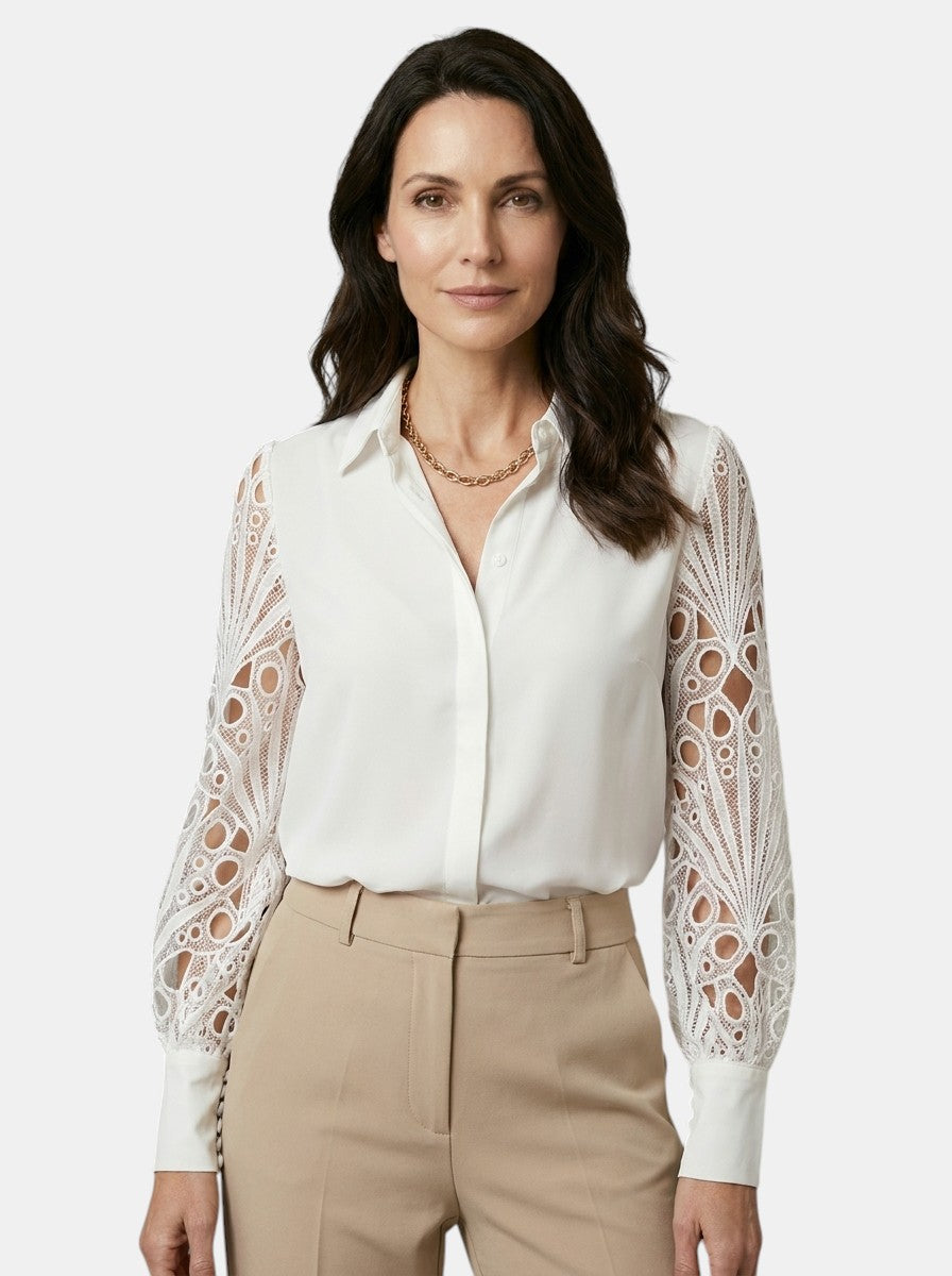 Womens Floral Lace Sleeve Blouse | Elegant Long Sleeve Top for All Seasons 3