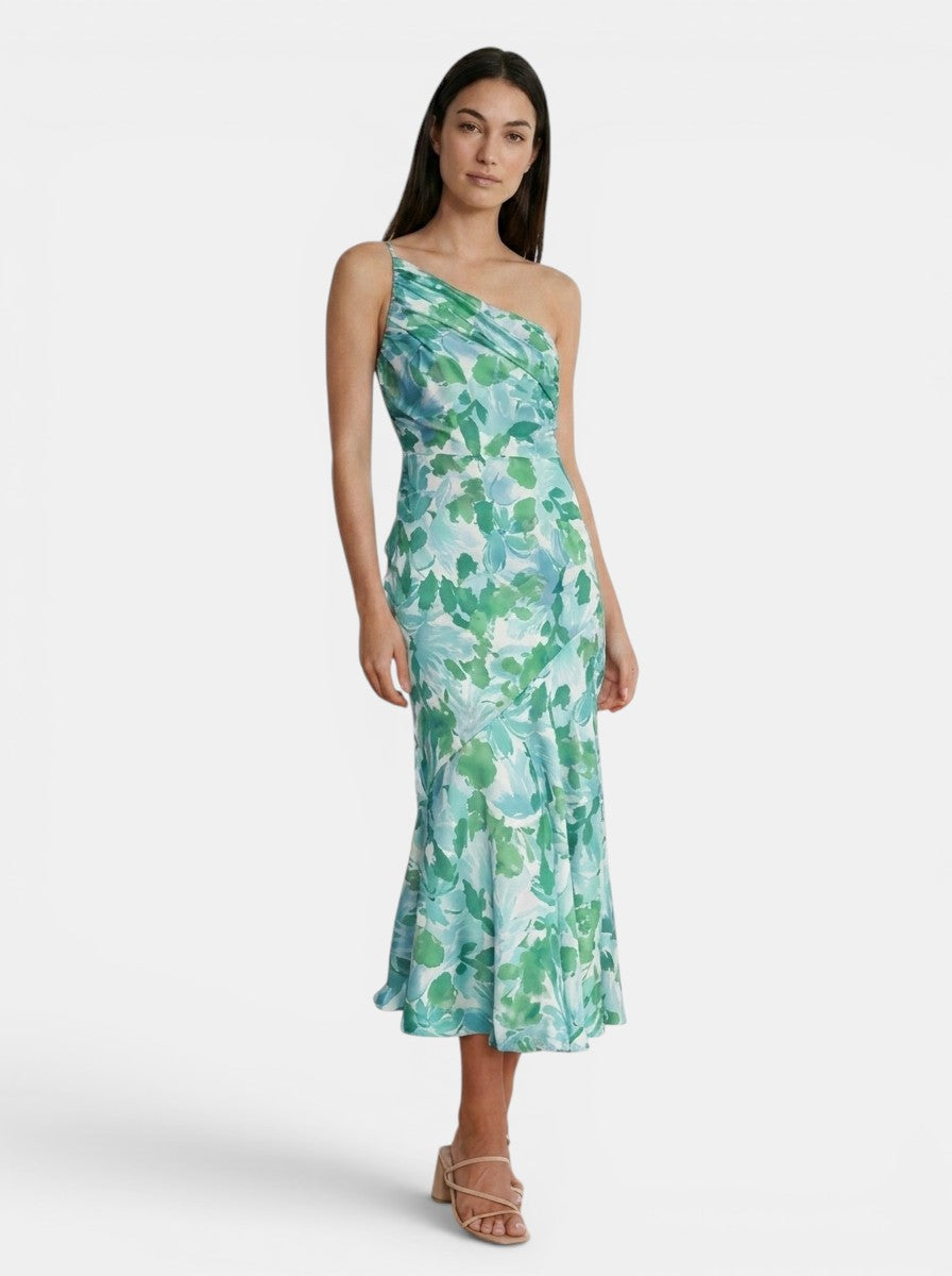 Robe midi fleurie pour femme | Robe de cocktail d'été élégante asymétrique pour occasions spéciales