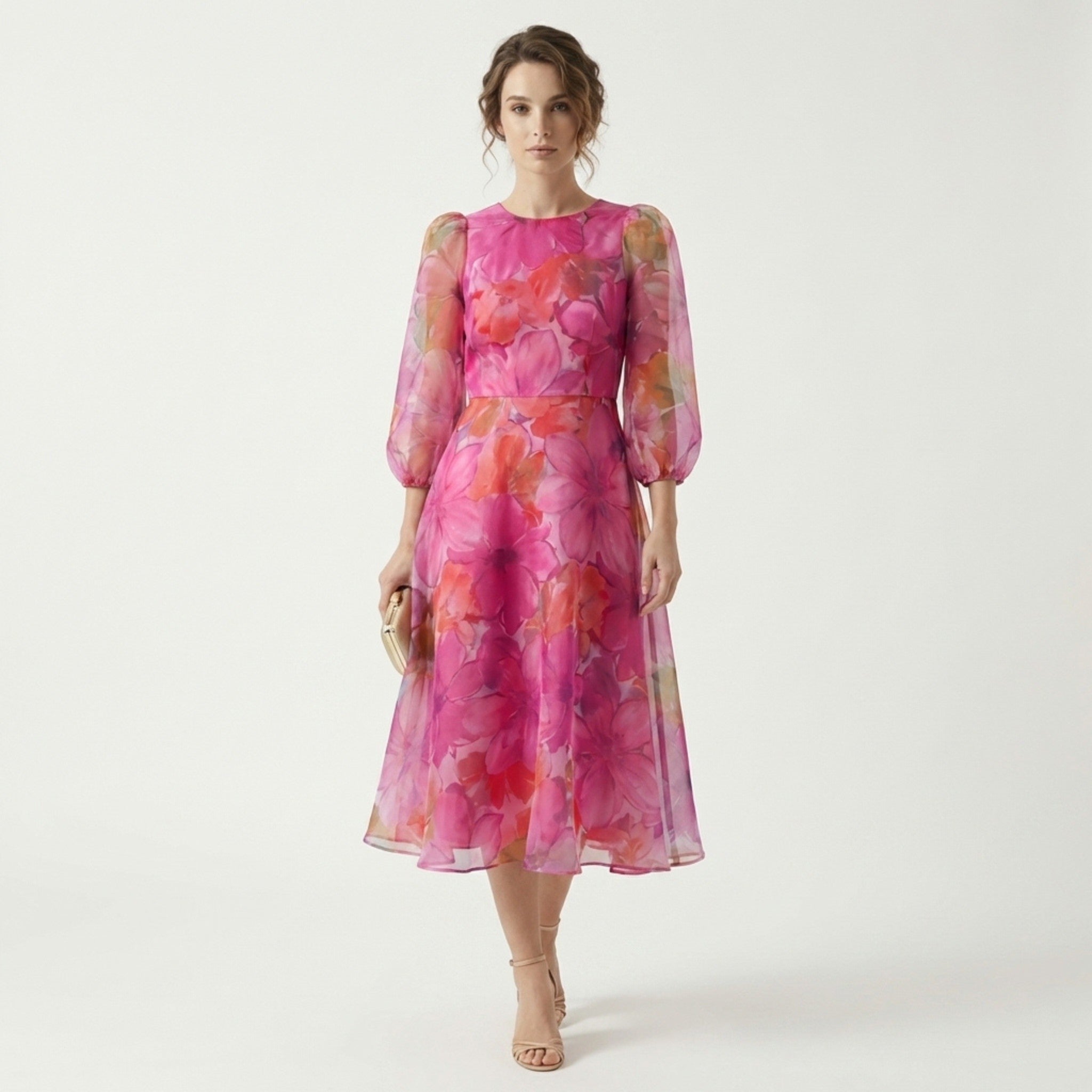 Robe midi fleurie pour femme | Tenue formelle d'été élégante grande taille