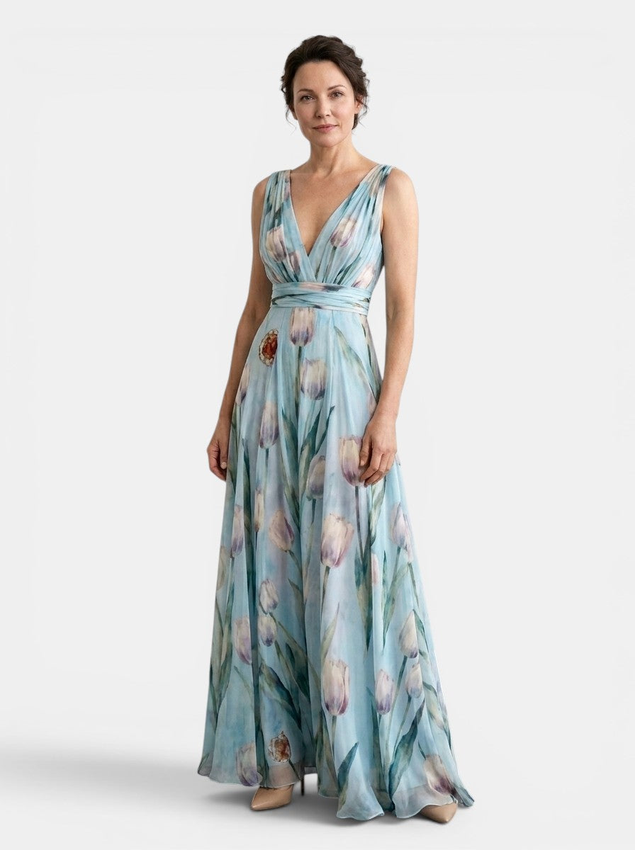 Womens Floral Print Maxi Dress | Elegant Sleeveless Wrap Dress 2