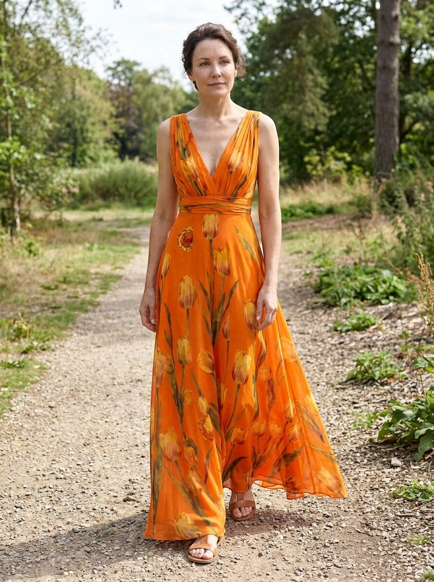 Womens Floral Print Maxi Dress | Elegant Sleeveless Wrap Dress 1