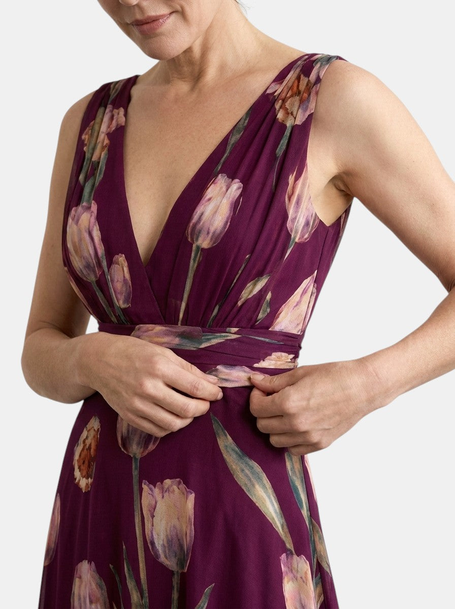 Womens Floral Print Maxi Dress | Elegant Sleeveless Wrap Dress 5