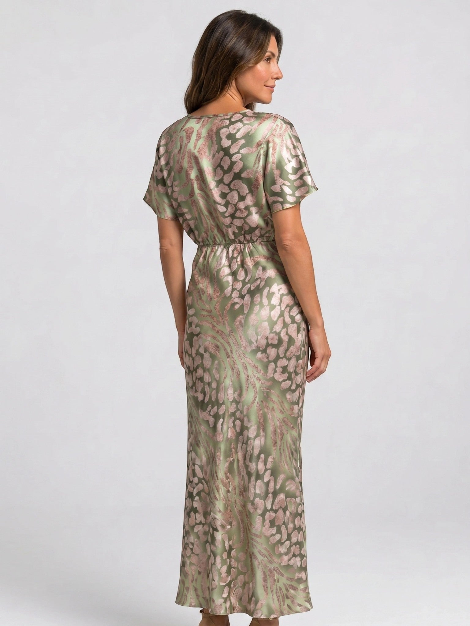 Abito lungo da donna in tessuto fluente con cintura | Elegante abito da sera formale con scollo attorcigliato