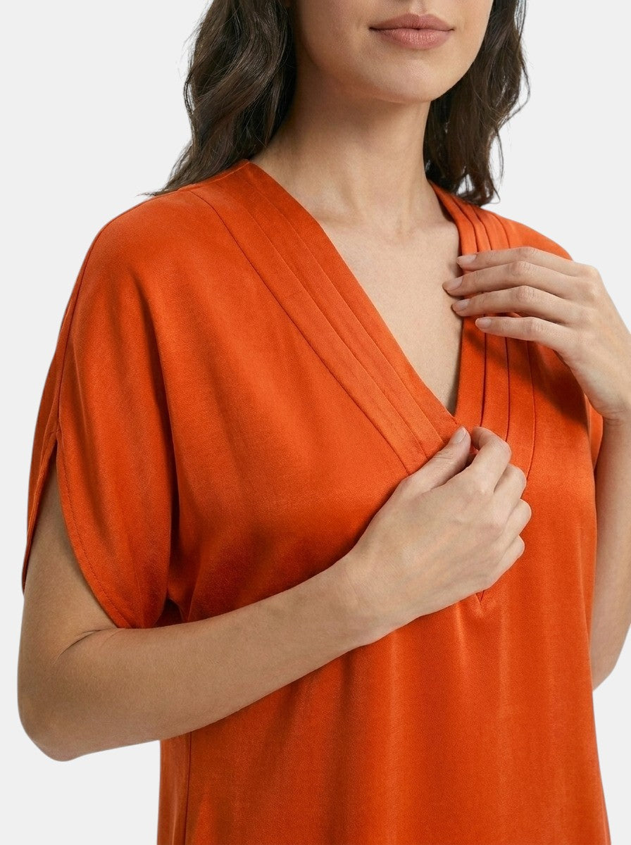 Vestido largo de tela fluida para mujer | Elegante vestido de verano que disimula el abdomen