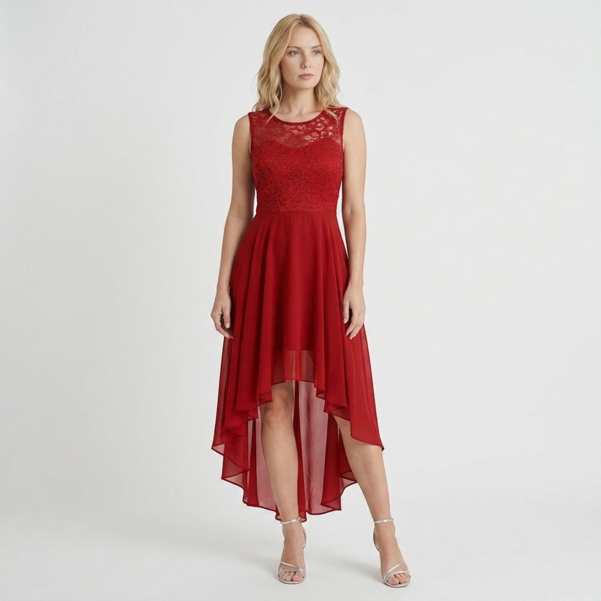 Robe fluide asymétrique pour femme | Robe midi sans manches élégante pour occasions formelles