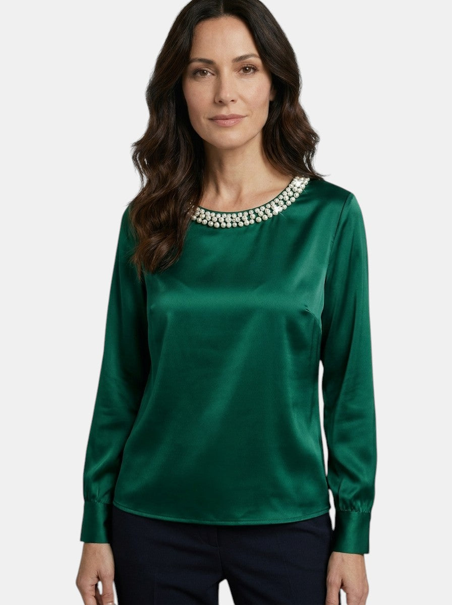 Womens High-Sheen Satin Blouse | Elegant Relaxed Bishop Sleeve Top 9