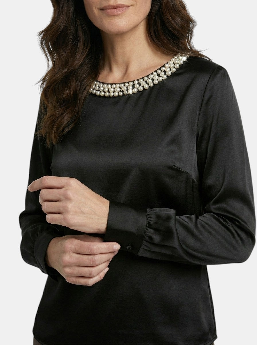 Womens High-Sheen Satin Blouse | Elegant Relaxed Bishop Sleeve Top 8