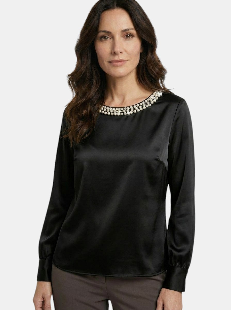 Womens High-Sheen Satin Blouse | Elegant Relaxed Bishop Sleeve Top 7