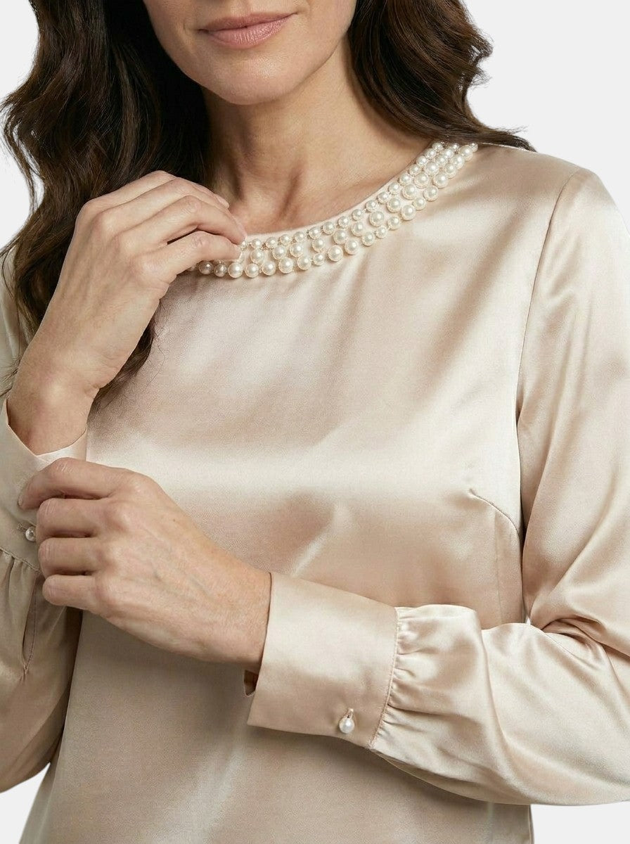 Womens High-Sheen Satin Blouse | Elegant Relaxed Bishop Sleeve Top 4