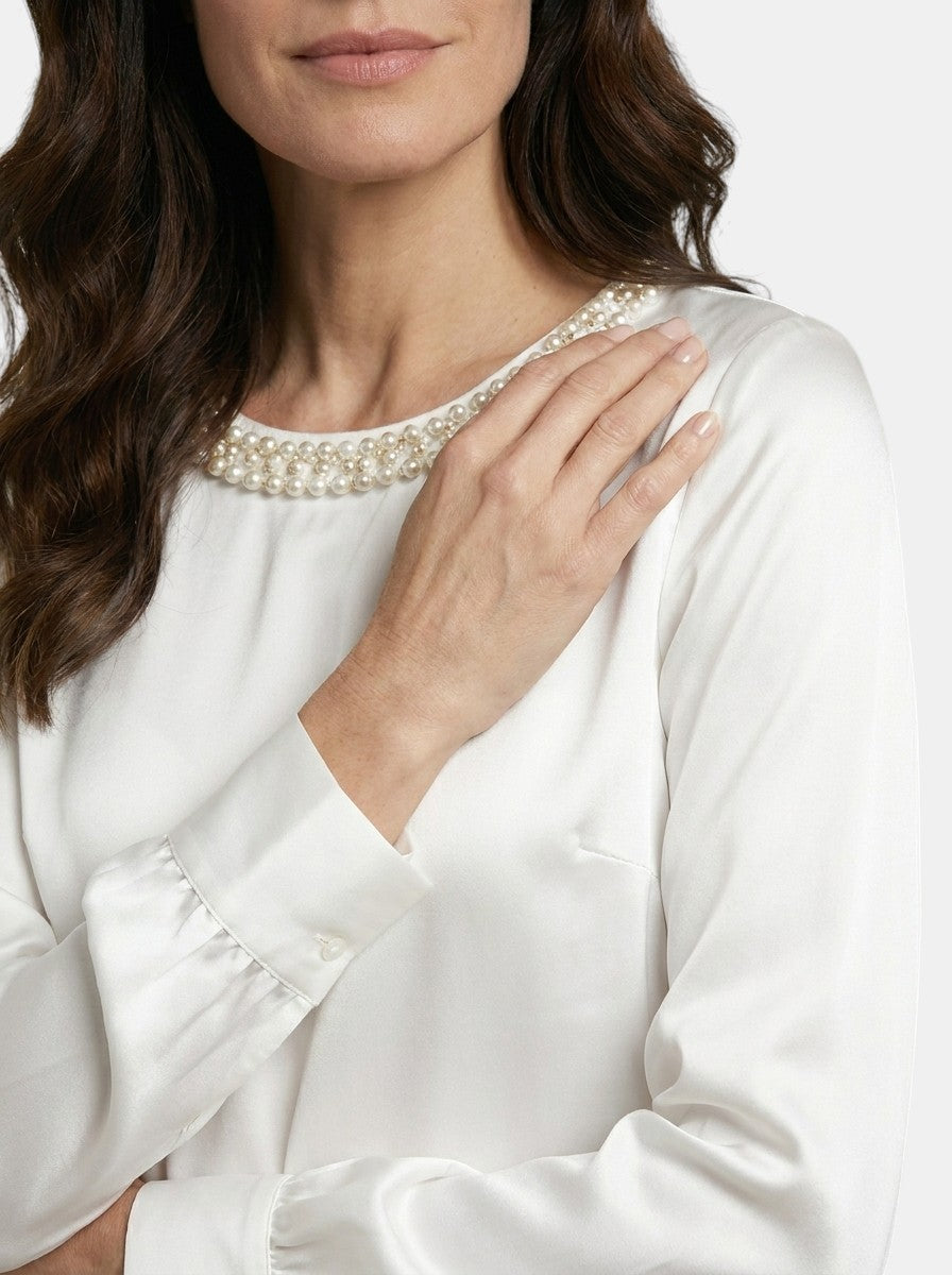 Womens High-Sheen Satin Blouse | Elegant Relaxed Bishop Sleeve Top 6
