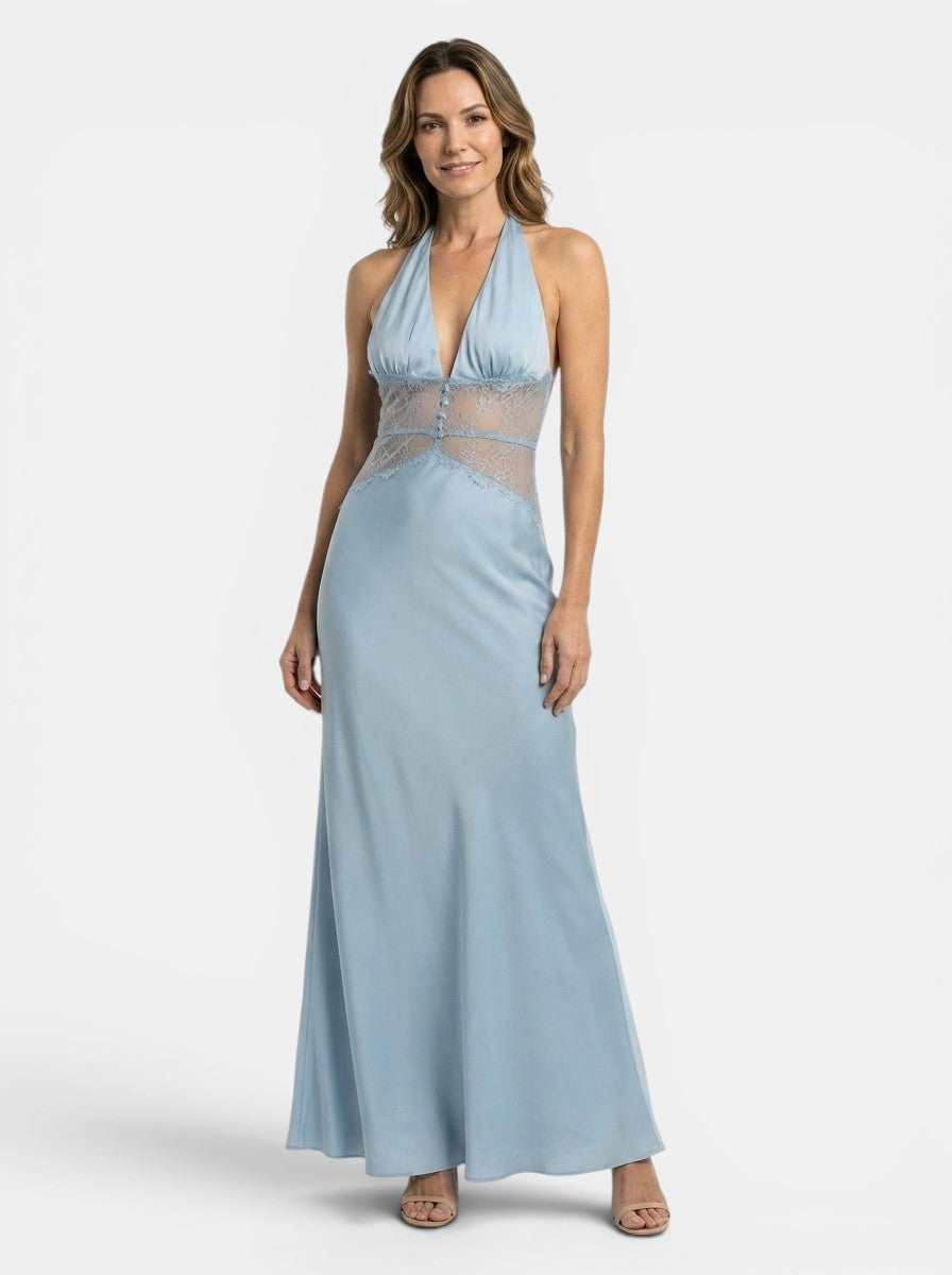 Women's Lace Halter Neck Maxi Dress | Modern Backless Evening Gown
