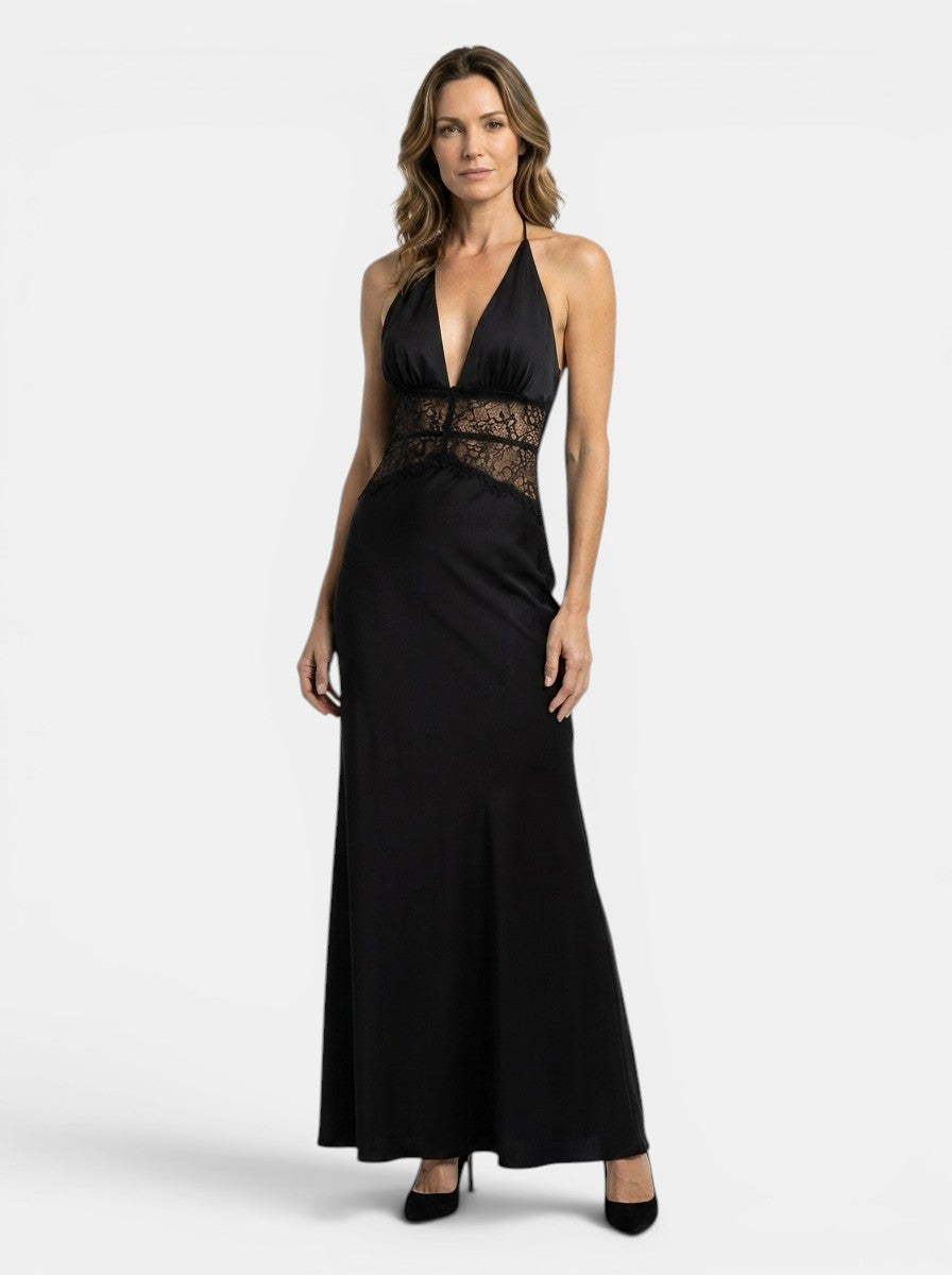 Women's Lace Halter Neck Maxi Dress | Modern Backless Evening Gown