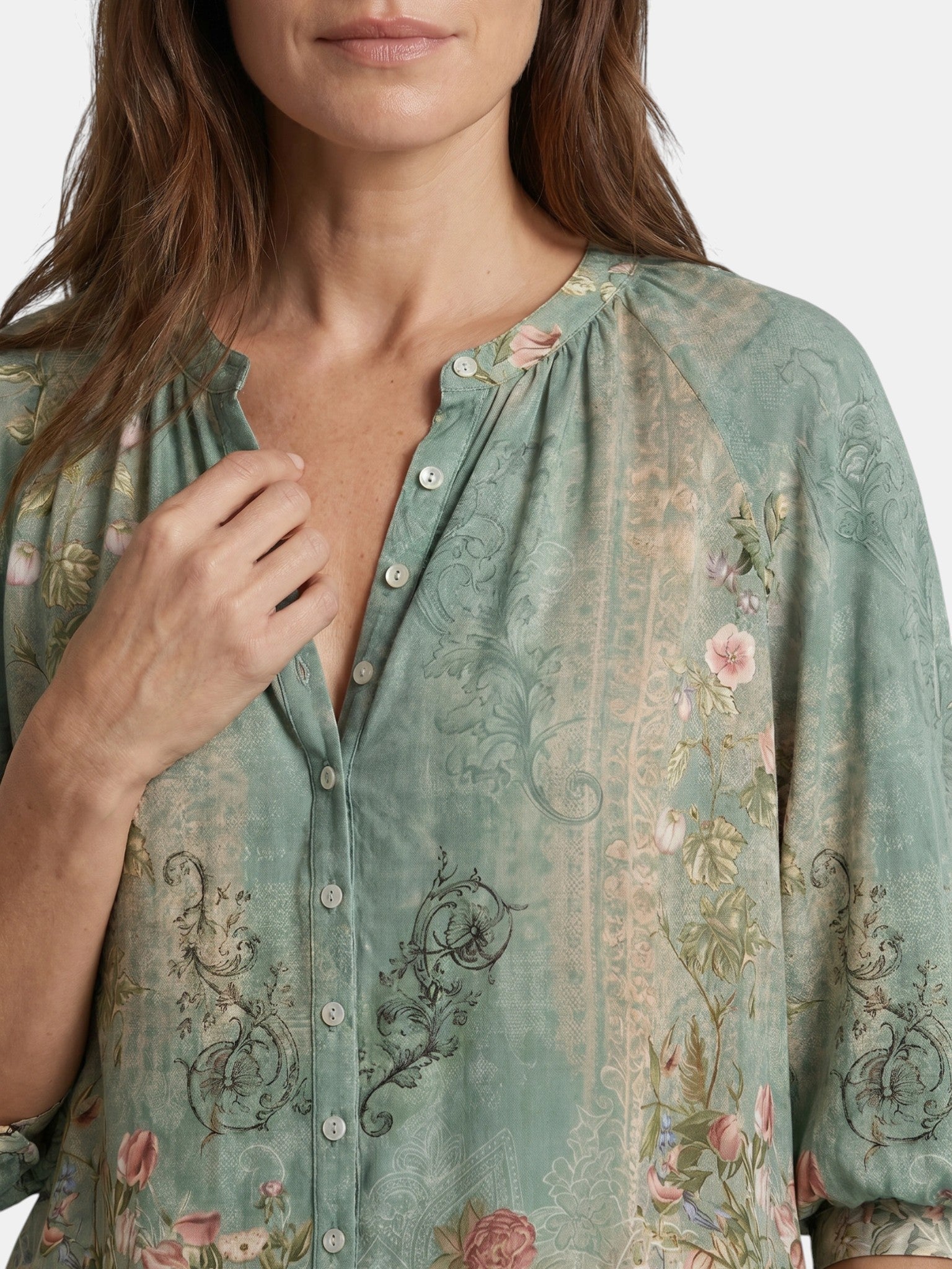 Blusa leggera da donna con stampa boho | Top estivo a maniche lunghe con scollo a V ampio