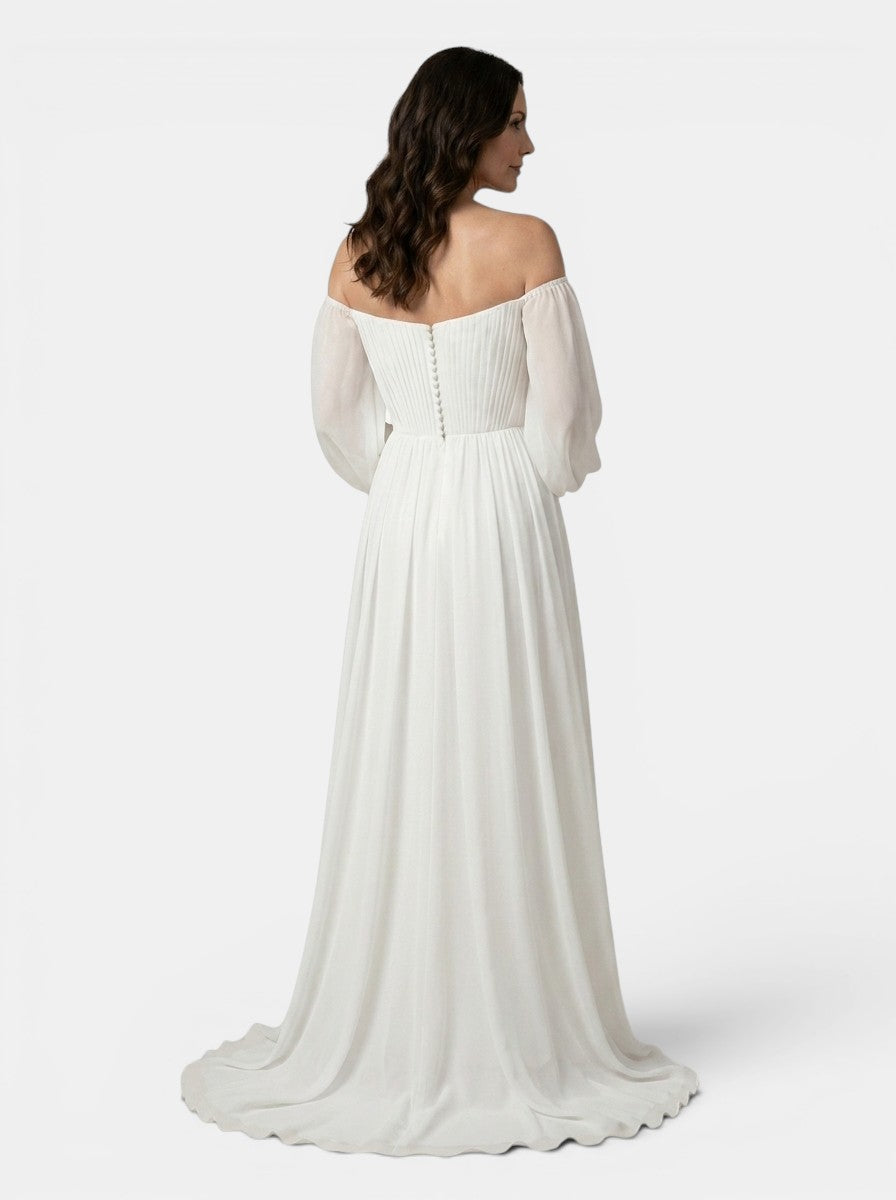 Womens Lightweight Chiffon Maxi Dress | Elegant Off-Shoulder A-Line Bridal Gown 4