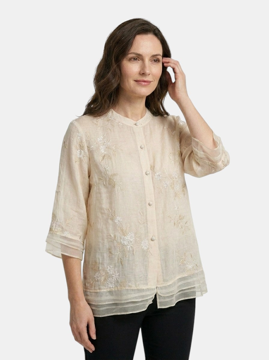 Blusa ligera de algodón para mujer | Top de verano bordado con flores | Corte fluido y relajado