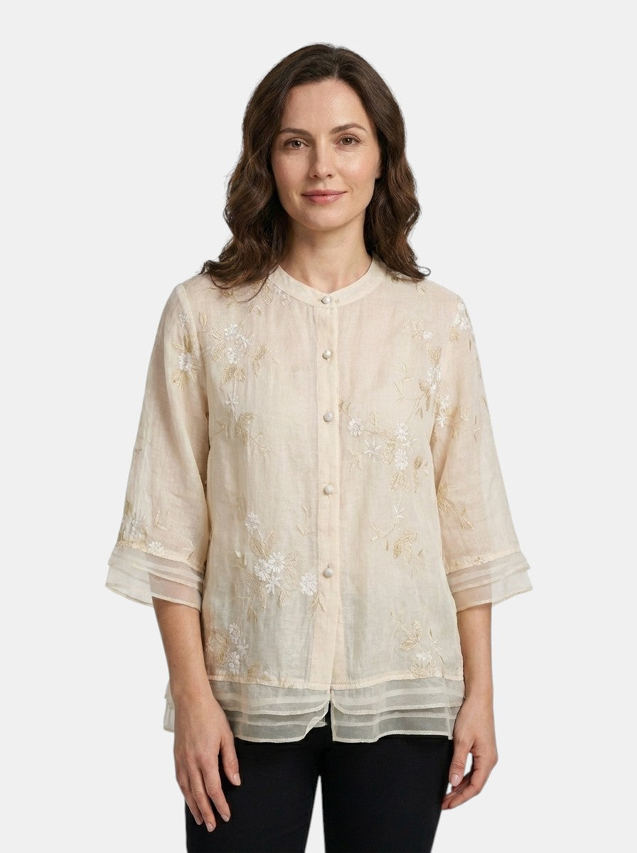 Blusa ligera de algodón para mujer | Top de verano bordado con flores | Corte fluido y relajado