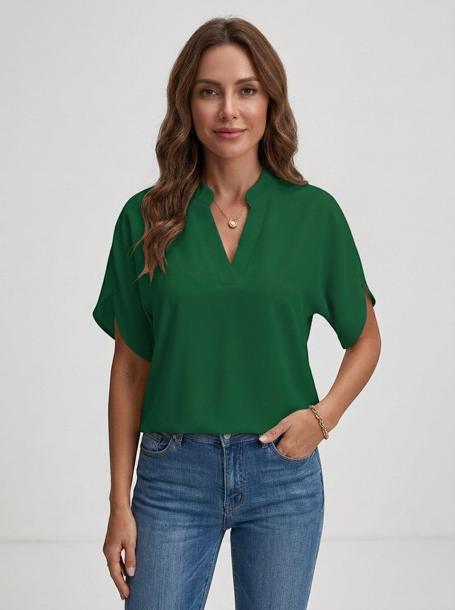 Blusa ligera de tela para mujer | Top de verano entallado con escote en V y mangas cortas divertidas