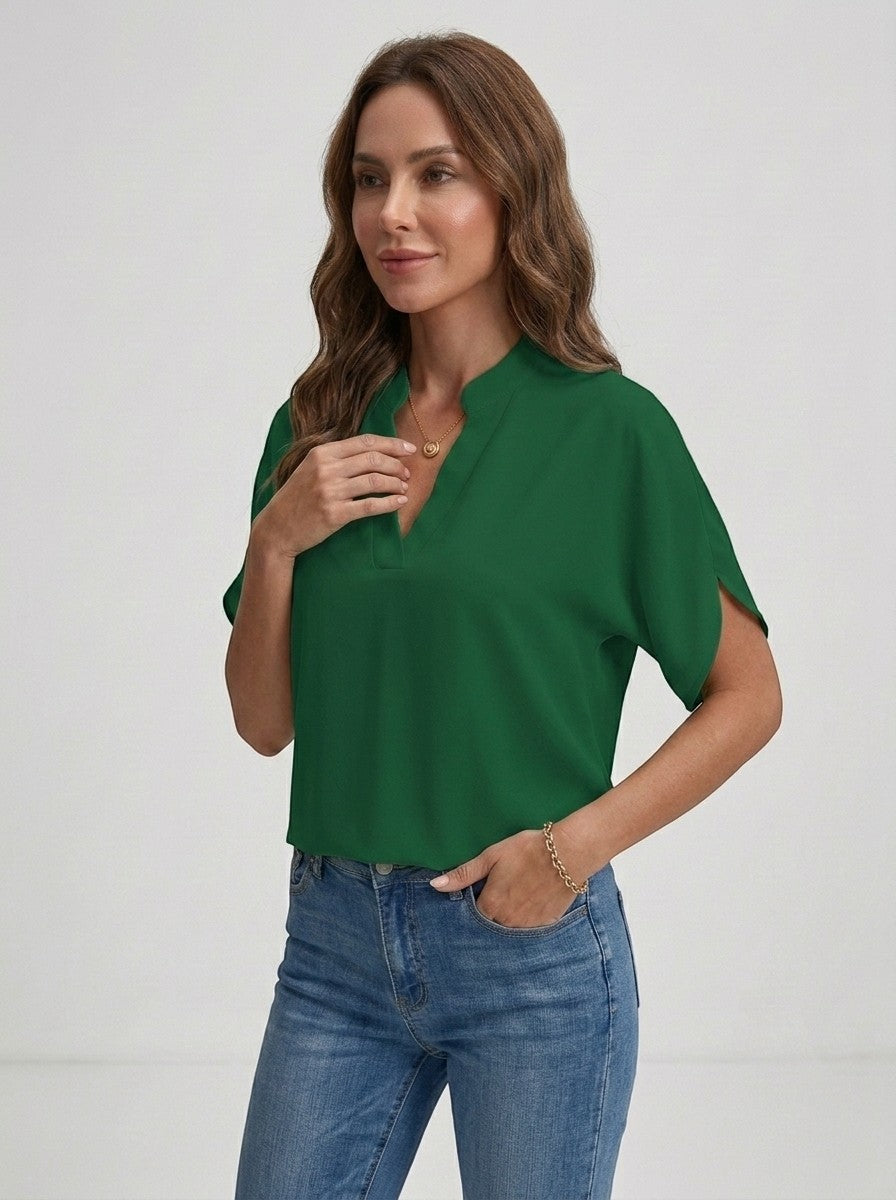 Blusa ligera de tela para mujer | Top de verano entallado con escote en V y mangas cortas divertidas