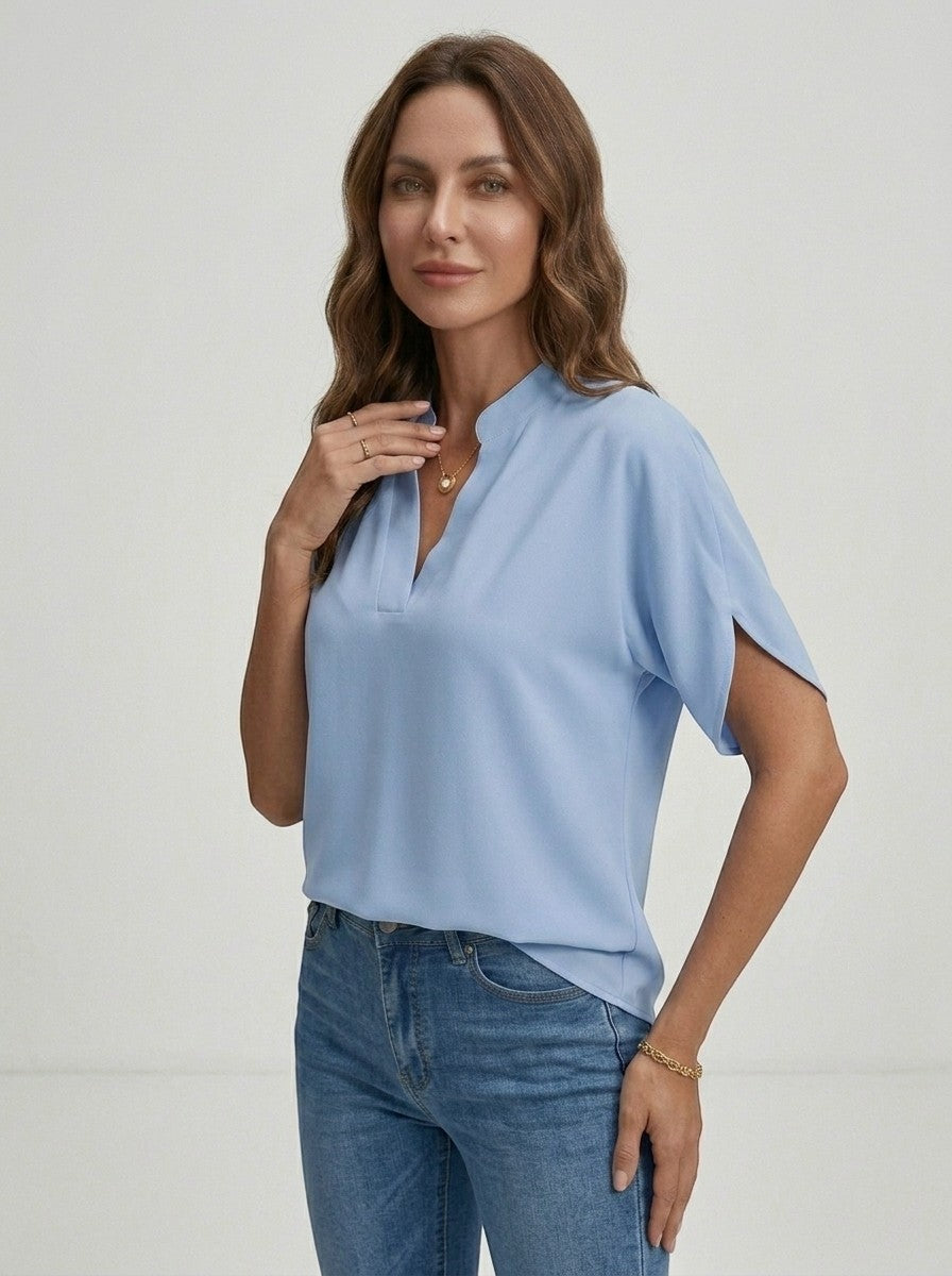 Blusa ligera de tela para mujer | Top de verano entallado con escote en V y mangas cortas divertidas