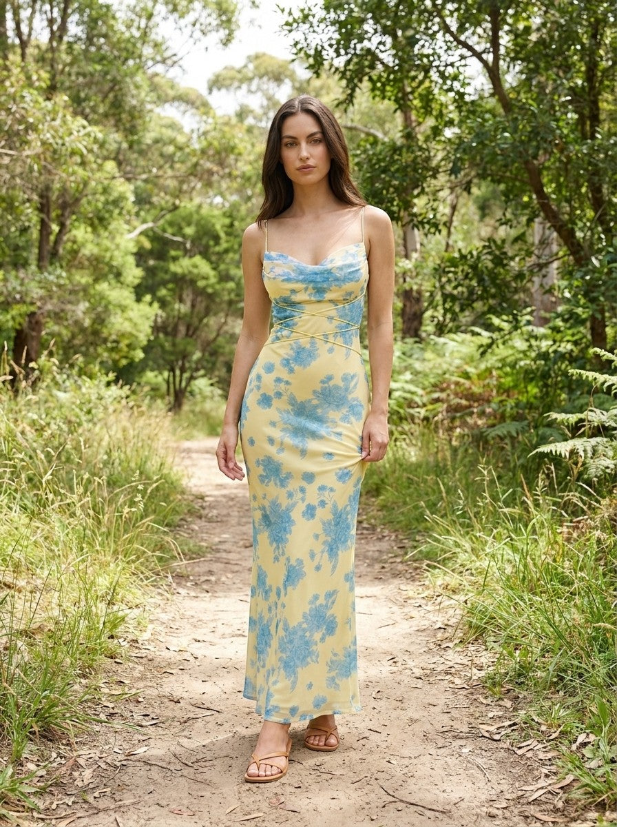Women's Lightweight Floral Maxi Dress | Elegant Sleeveless Summer Gown