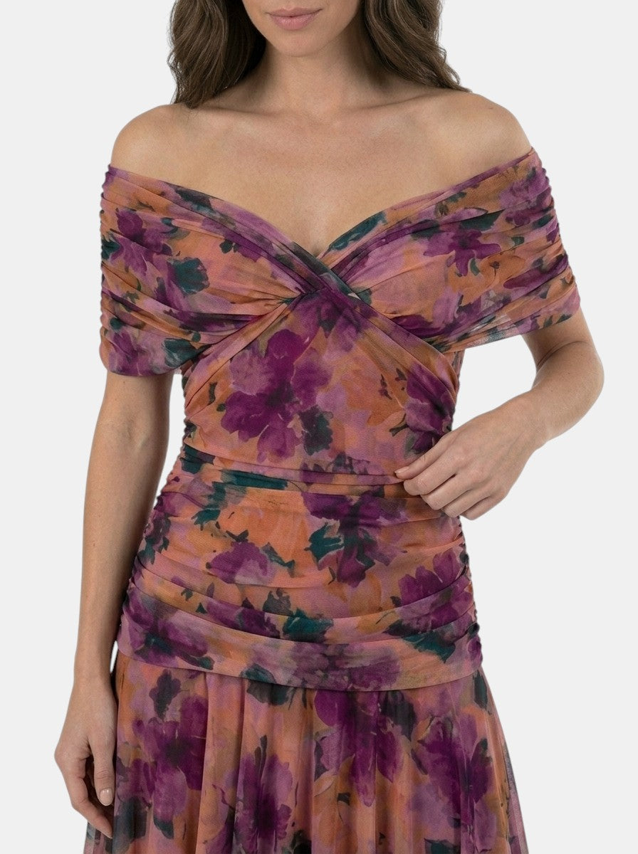 Robe longue légère à fleurs pour femme | Décolleté en V élégant avec taille plissée pour l'été