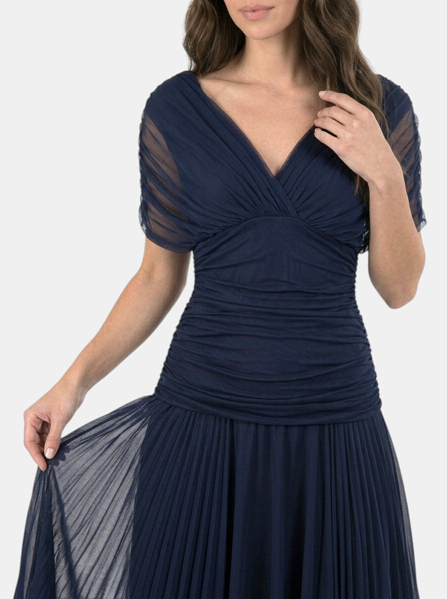 Robe longue légère à fleurs pour femme | Décolleté en V élégant avec taille plissée pour l'été