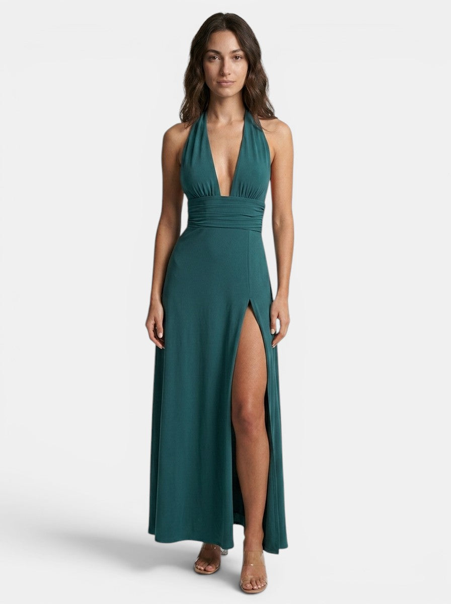 Robe longue légère dos nu pour femme | Élégante robe d'été fendue sur le côté